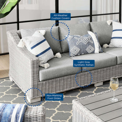 Conway Outdoor Patio Wicker Rattan Sofa - Light Gray Gray