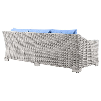 Conway Outdoor Patio Wicker Rattan Sofa - Light Gray Light Blue