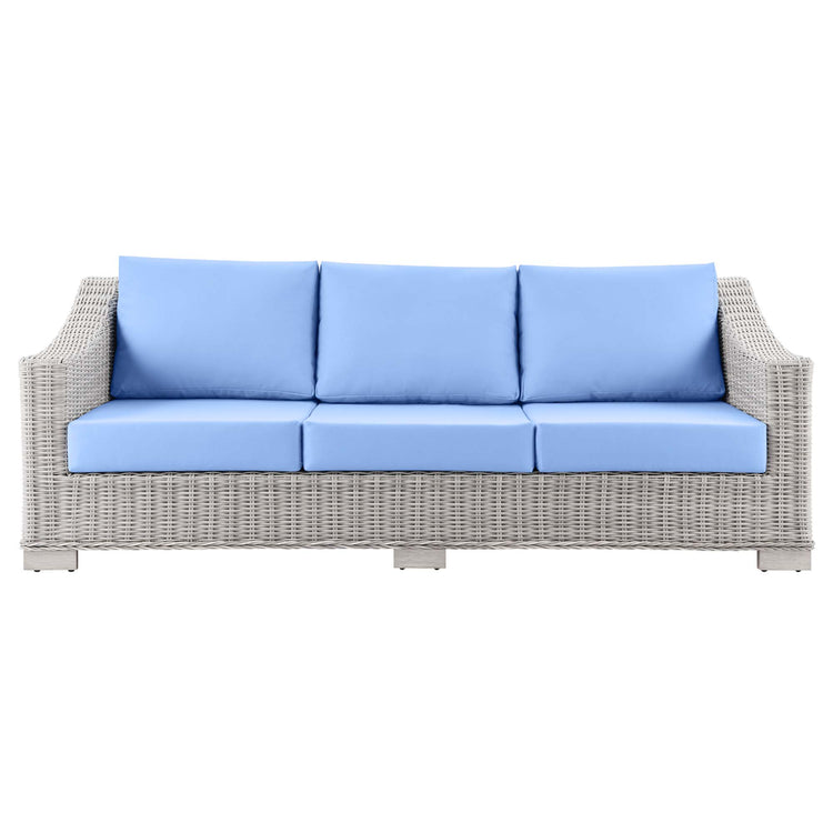 Conway Outdoor Patio Wicker Rattan Sofa - Light Gray Light Blue