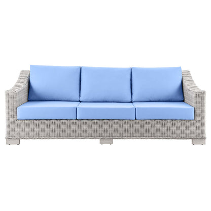 Conway Outdoor Patio Wicker Rattan Sofa - Light Gray Light Blue