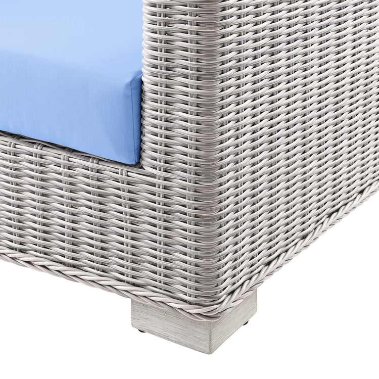 Conway Outdoor Patio Wicker Rattan Sofa - Light Gray Light Blue