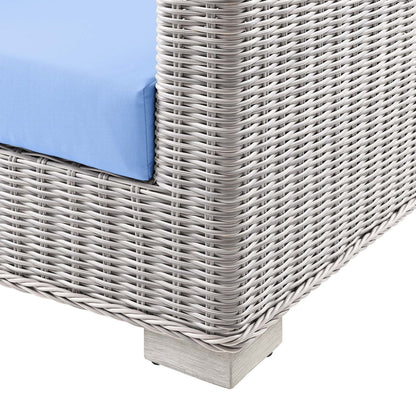Conway Outdoor Patio Wicker Rattan Sofa - Light Gray Light Blue
