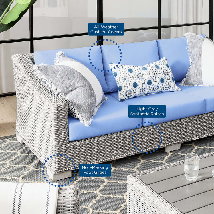Conway Outdoor Patio Wicker Rattan Sofa - Light Gray Light Blue