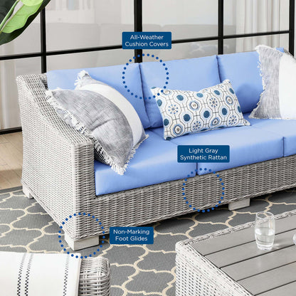 Conway Outdoor Patio Wicker Rattan Sofa - Light Gray Light Blue