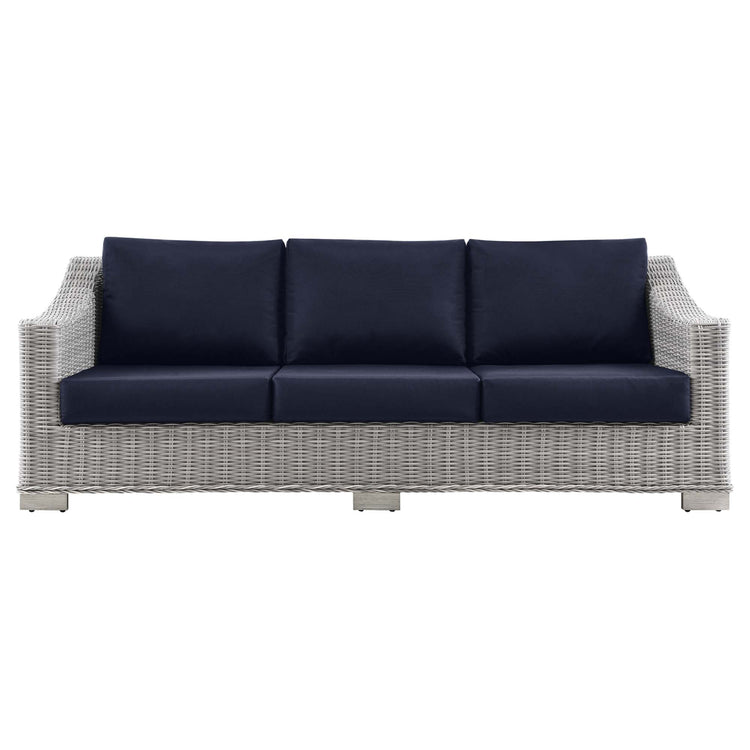 Conway Outdoor Patio Wicker Rattan Sofa - Light Gray Navy