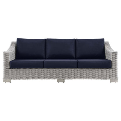 Conway Outdoor Patio Wicker Rattan Sofa - Light Gray Navy