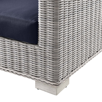 Conway Outdoor Patio Wicker Rattan Sofa - Light Gray Navy