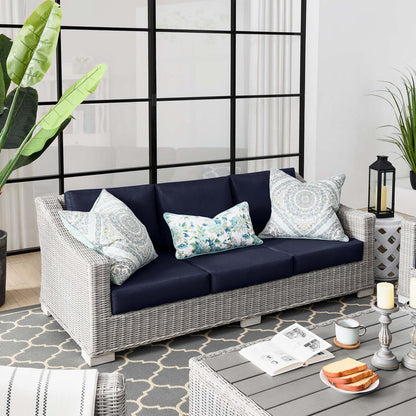 Conway Outdoor Patio Wicker Rattan Sofa - Light Gray Navy