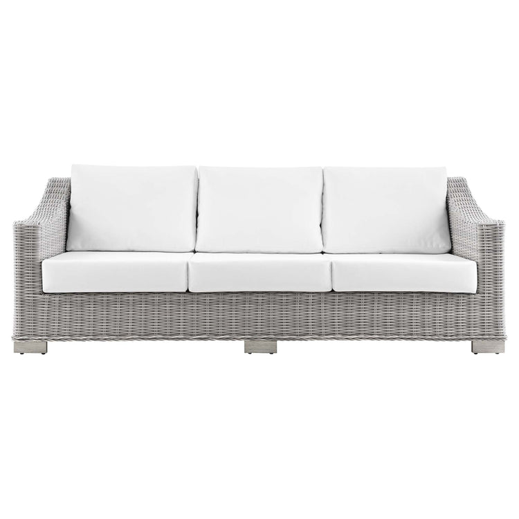 Conway Outdoor Patio Wicker Rattan Sofa - Light Gray White