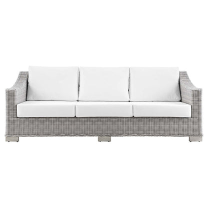 Conway Outdoor Patio Wicker Rattan Sofa - Light Gray White