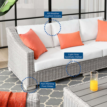 Conway Outdoor Patio Wicker Rattan Sofa - Light Gray White