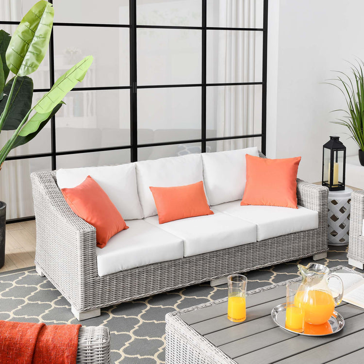 Conway Outdoor Patio Wicker Rattan Sofa - Light Gray White