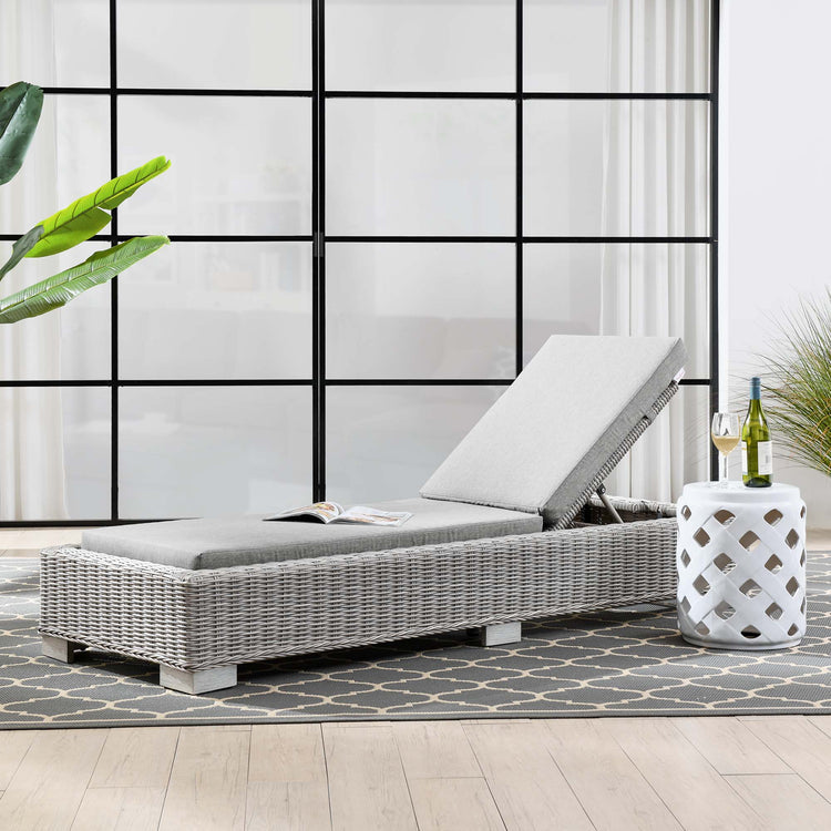 Conway Outdoor Patio Wicker Rattan Chaise Lounge - Light Gray Gray