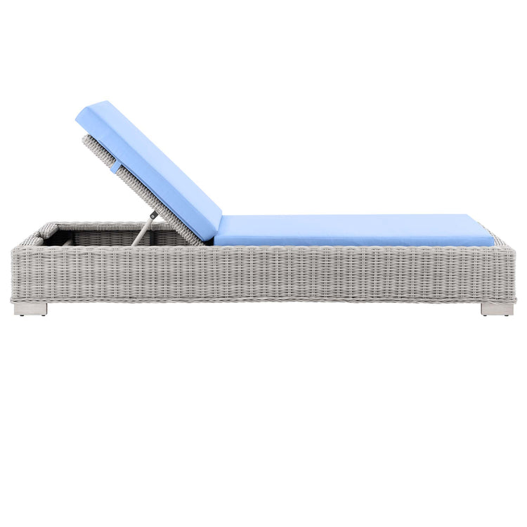 Conway Outdoor Patio Wicker Rattan Chaise Lounge - Light Gray Light Blue