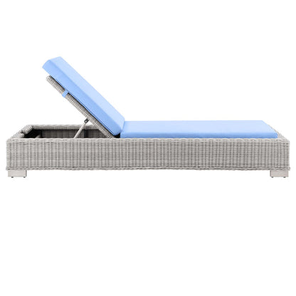 Conway Outdoor Patio Wicker Rattan Chaise Lounge - Light Gray Light Blue