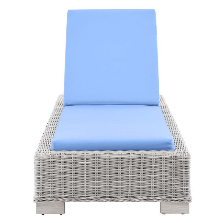 Conway Outdoor Patio Wicker Rattan Chaise Lounge - Light Gray Light Blue