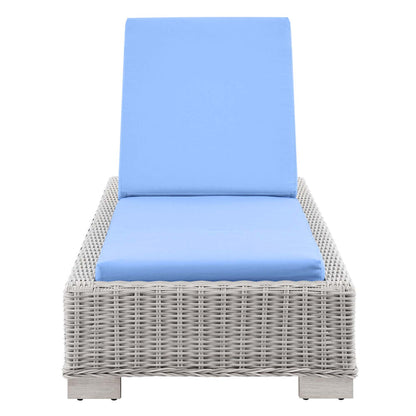 Conway Outdoor Patio Wicker Rattan Chaise Lounge - Light Gray Light Blue