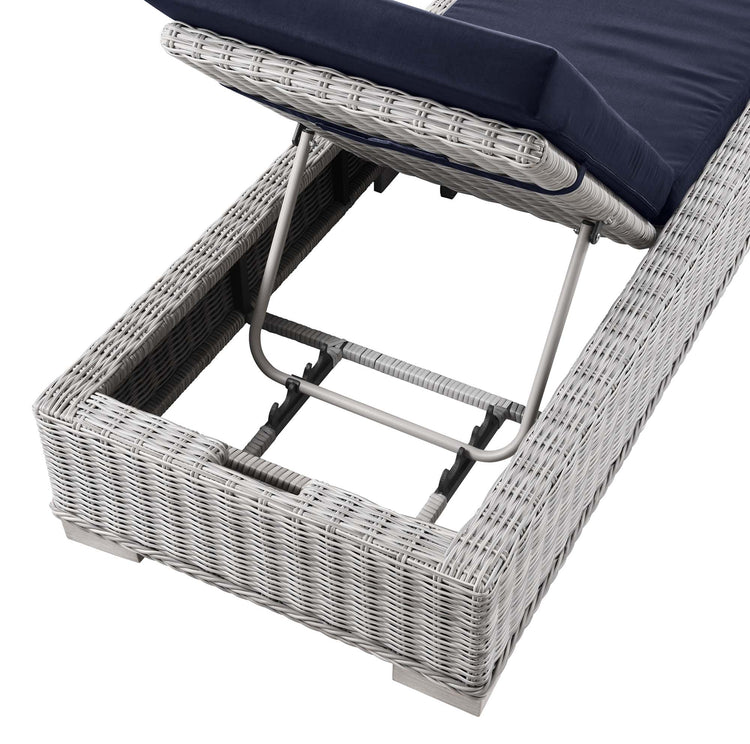 Conway Outdoor Patio Wicker Rattan Chaise Lounge - Light Gray Navy