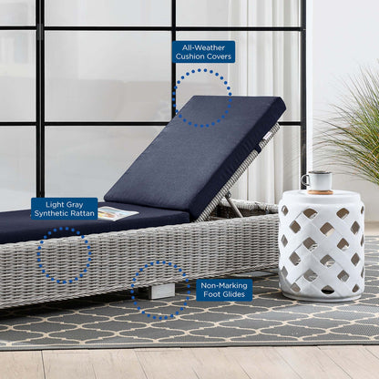 Conway Outdoor Patio Wicker Rattan Chaise Lounge - Light Gray Navy