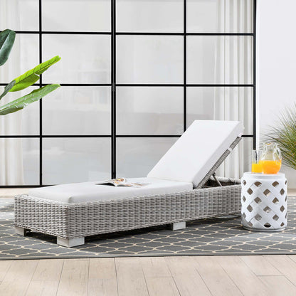 Conway Outdoor Patio Wicker Rattan Chaise Lounge - Light Gray White