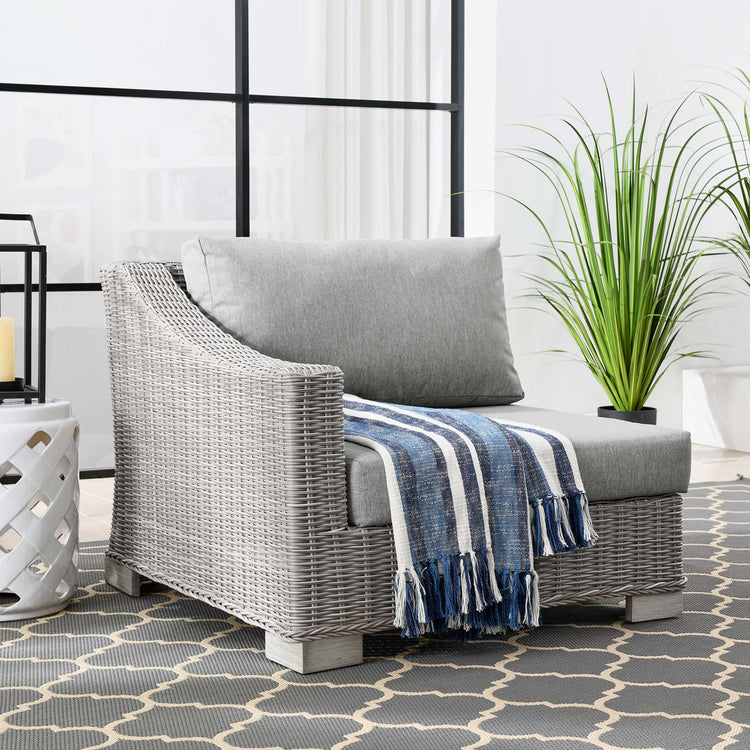 Conway Outdoor Patio Wicker Rattan Left-Arm Chair - Light Gray Gray