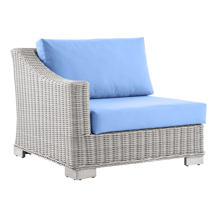 Conway Outdoor Patio Wicker Rattan Left-Arm Chair - Light Gray Light Blue