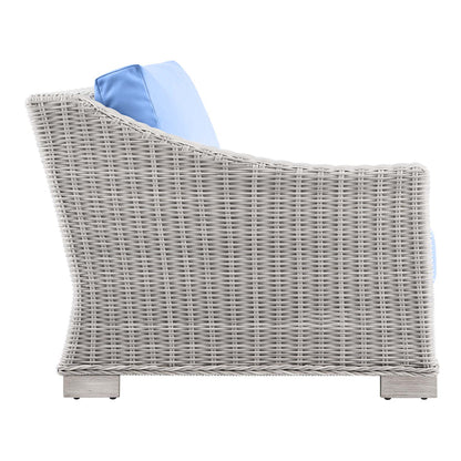 Conway Outdoor Patio Wicker Rattan Left-Arm Chair - Light Gray Light Blue