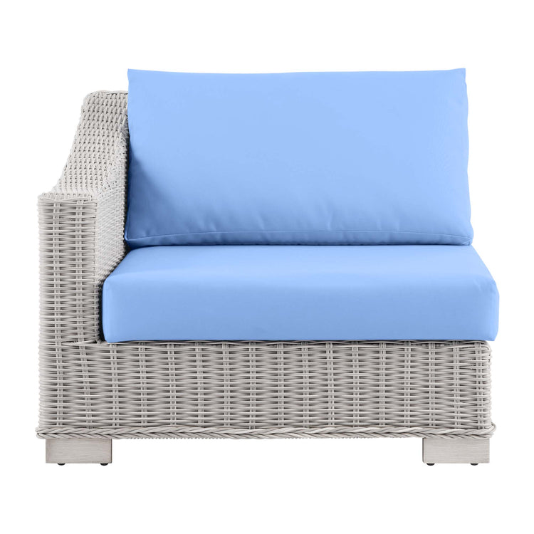 Conway Outdoor Patio Wicker Rattan Left-Arm Chair - Light Gray Light Blue