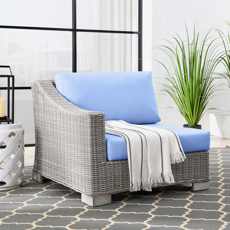 Conway Outdoor Patio Wicker Rattan Left-Arm Chair - Light Gray Light Blue