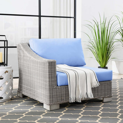 Conway Outdoor Patio Wicker Rattan Left-Arm Chair - Light Gray Light Blue