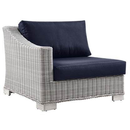Conway Outdoor Patio Wicker Rattan Left-Arm Chair - Light Gray Navy