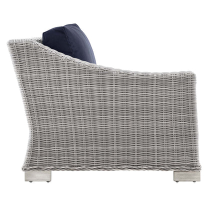 Conway Outdoor Patio Wicker Rattan Left-Arm Chair - Light Gray Navy
