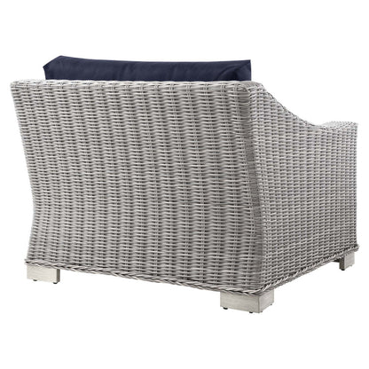 Conway Outdoor Patio Wicker Rattan Left-Arm Chair - Light Gray Navy