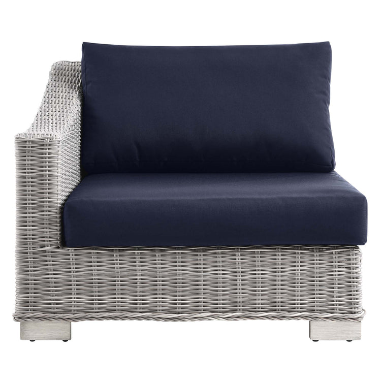 Conway Outdoor Patio Wicker Rattan Left-Arm Chair - Light Gray Navy