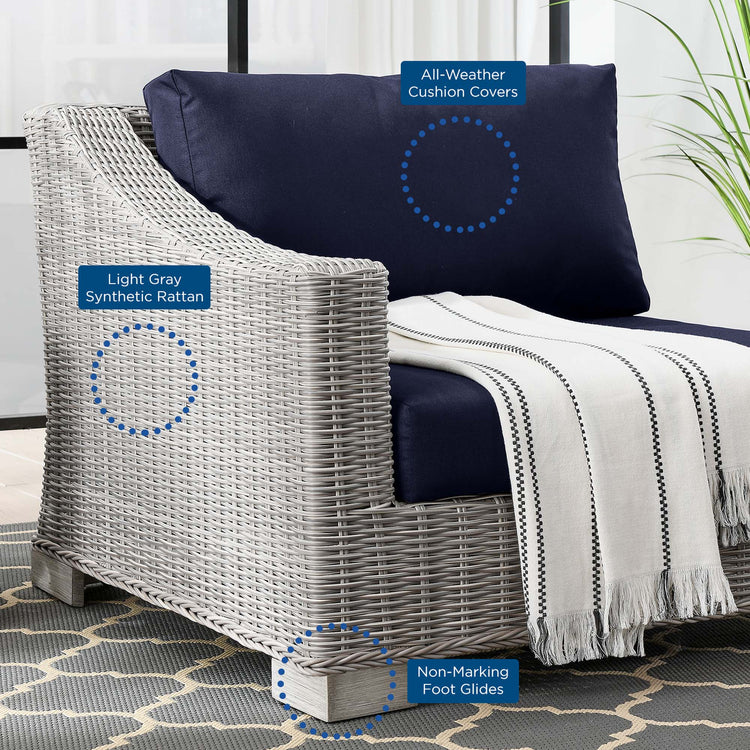 Conway Outdoor Patio Wicker Rattan Left-Arm Chair - Light Gray Navy