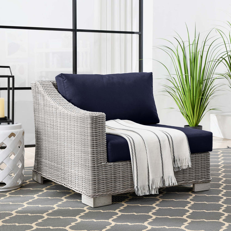 Conway Outdoor Patio Wicker Rattan Left-Arm Chair - Light Gray Navy