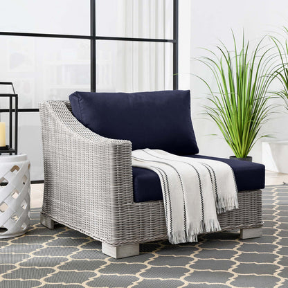 Conway Outdoor Patio Wicker Rattan Left-Arm Chair - Light Gray Navy