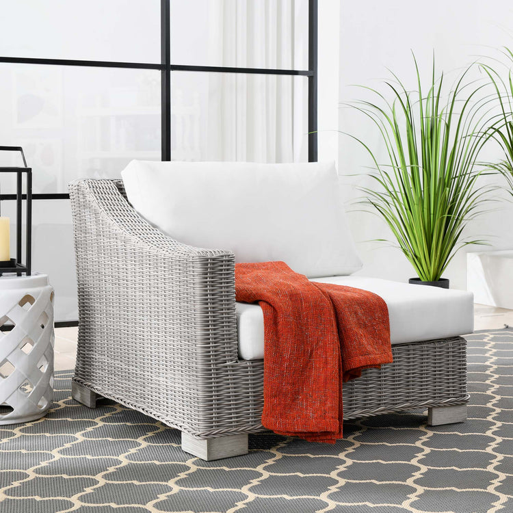 Conway Outdoor Patio Wicker Rattan Left-Arm Chair - Light Gray White