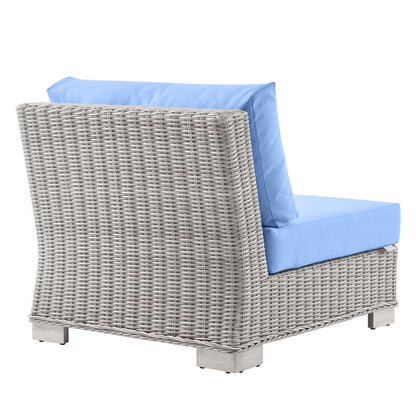 Conway Outdoor Patio Wicker Rattan Armless Chair - Light Gray Light Blue