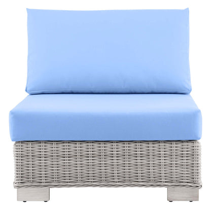Conway Outdoor Patio Wicker Rattan Armless Chair - Light Gray Light Blue
