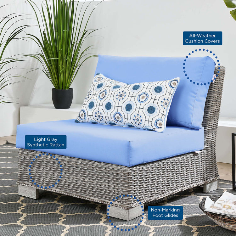 Conway Outdoor Patio Wicker Rattan Armless Chair - Light Gray Light Blue