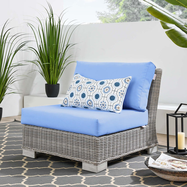 Conway Outdoor Patio Wicker Rattan Armless Chair - Light Gray Light Blue