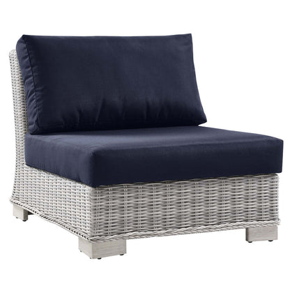 Conway Outdoor Patio Wicker Rattan Armless Chair - Light Gray Navy