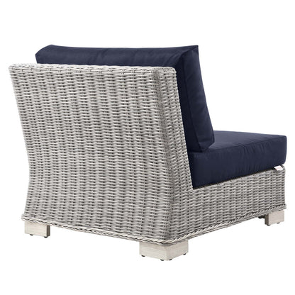 Conway Outdoor Patio Wicker Rattan Armless Chair - Light Gray Navy