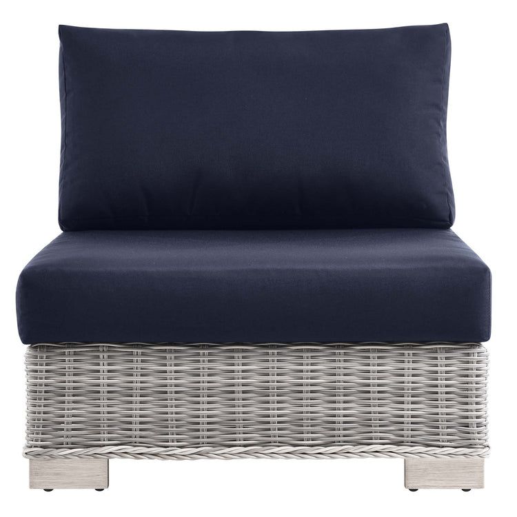 Conway Outdoor Patio Wicker Rattan Armless Chair - Light Gray Navy