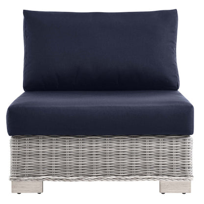 Conway Outdoor Patio Wicker Rattan Armless Chair - Light Gray Navy