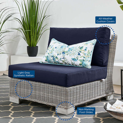 Conway Outdoor Patio Wicker Rattan Armless Chair - Light Gray Navy