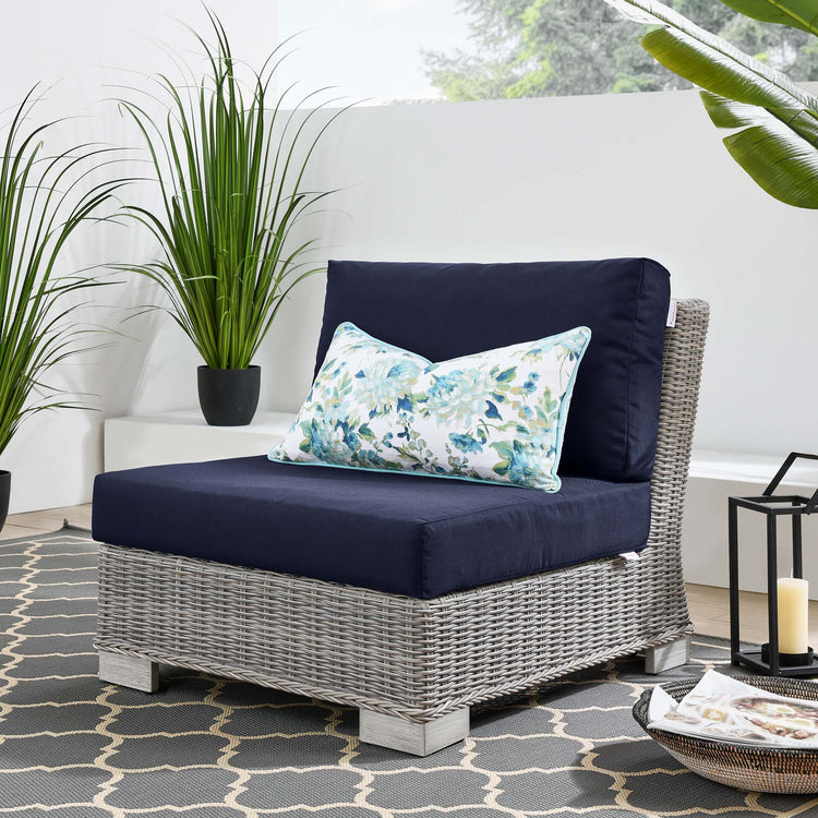 Conway Outdoor Patio Wicker Rattan Armless Chair - Light Gray Navy