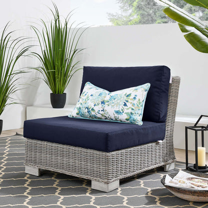 Conway Outdoor Patio Wicker Rattan Armless Chair - Light Gray Navy