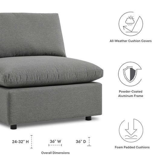 Commix Overstuffed Outdoor Patio Armless Chair - Charcoal